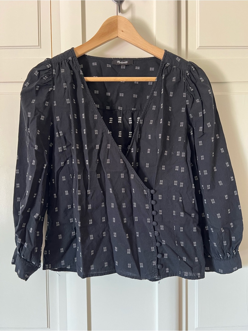 Madewell Black Cotton Wrap-Style Blouse